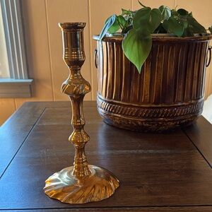 Vintage Mid Century Brass Candle Holder With Swirl Base. Made In Korea.